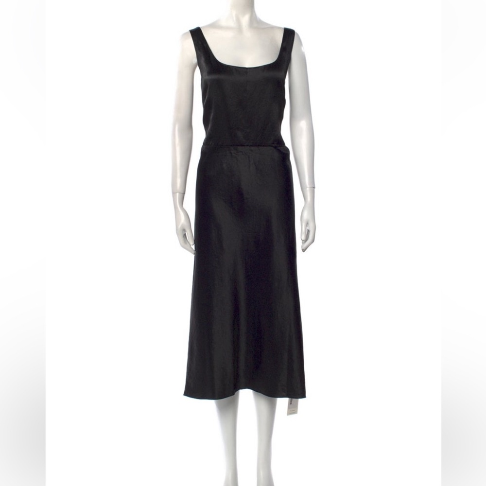 Vince Black Satin Midi Square Neck Dress